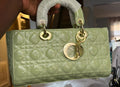 Genuine Leather Shoulder Bag with Soft Handle and Diamond Pattern