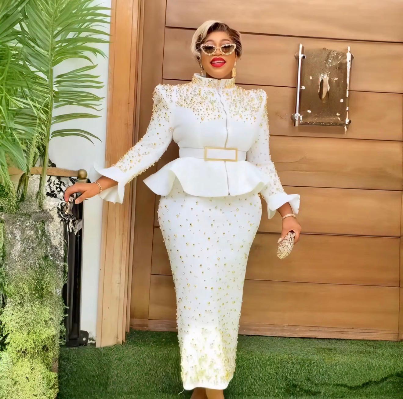 Fashion suit African Dresses For woman rhinestone turkey dresses for women luxury High quality mesh fabric African Beaded Dress