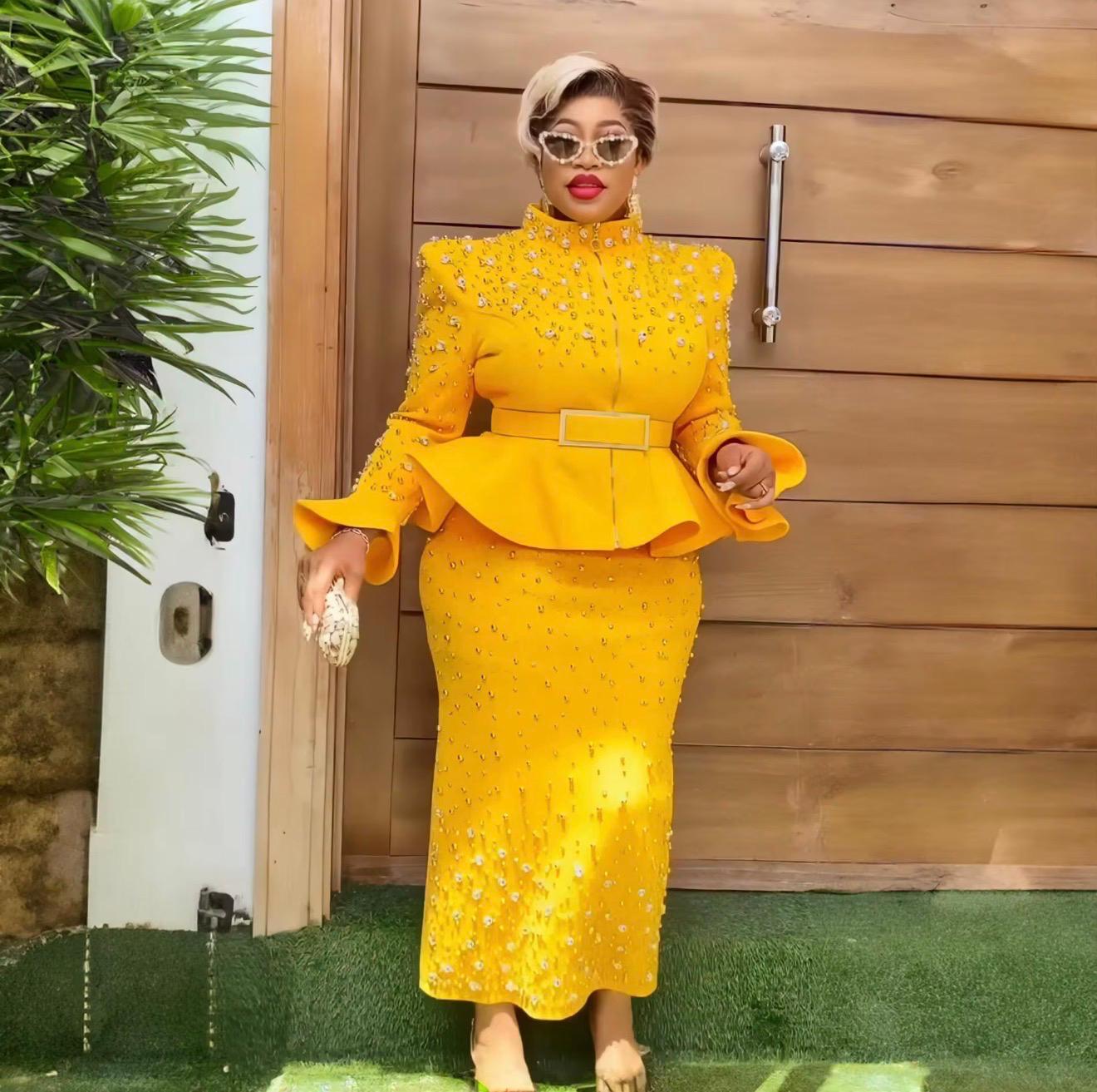 Fashion suit African Dresses For woman rhinestone turkey dresses for women luxury High quality mesh fabric African Beaded Dress