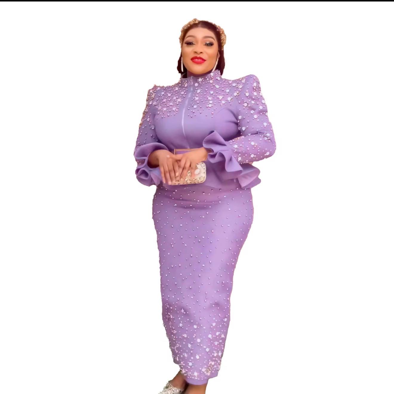 Fashion suit African Dresses For woman rhinestone turkey dresses for women luxury High quality mesh fabric African Beaded Dress